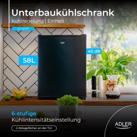 Adler Wolnostojąca lodówka podblatowa 58L| Metalowe drzwi | Regulacja chłodzenia | Agregatowa | Czarna