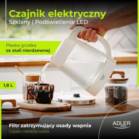 Adler Czajnik elektryczny szklany | Pojemność 1,8 L | Podświetlenie LED