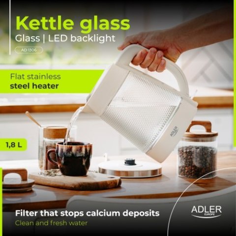 Adler Czajnik elektryczny szklany | Pojemność 1,8 L | Podświetlenie LED