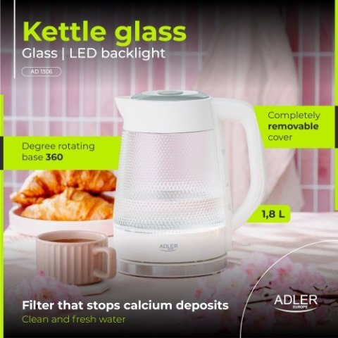 Adler Czajnik elektryczny szklany | Pojemność 1,8 L | Podświetlenie LED