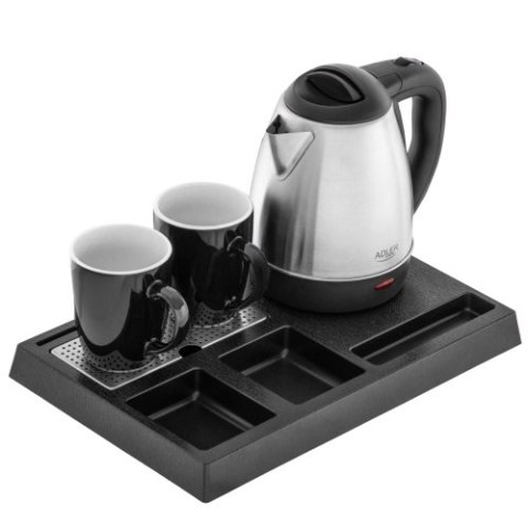 Adler Czajnik hotelowy ze stali nierdzewnej 1,2 l | Taca powitalna z kubkami i przegródkami