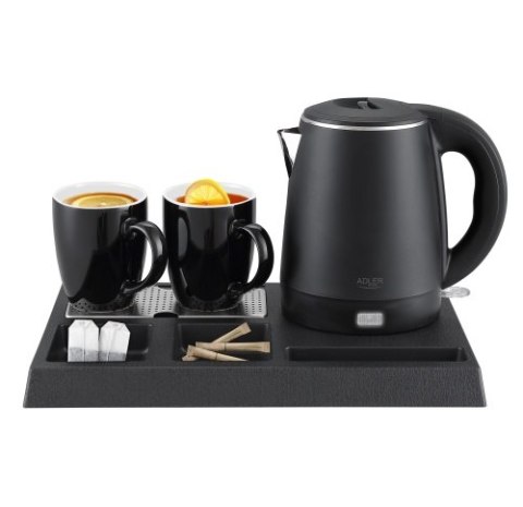 Adler Czajnik hotelowy ze stali nierdzewnej o pojemności 1,0 l | Tacka powitalna z kubkami i przegródkami
