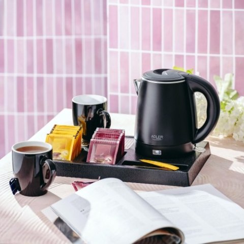 Adler Czajnik hotelowy ze stali nierdzewnej o pojemności 1,0 l | Tacka powitalna z kubkami i przegródkami