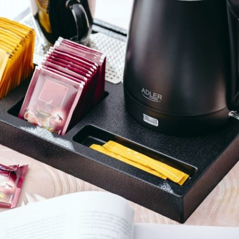 Adler Czajnik hotelowy ze stali nierdzewnej o pojemności 1,0 l | Tacka powitalna z kubkami i przegródkami