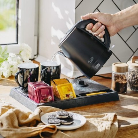 Adler Czajnik hotelowy ze stali nierdzewnej o pojemności 1,0 l | Tacka powitalna z kubkami i przegródkami