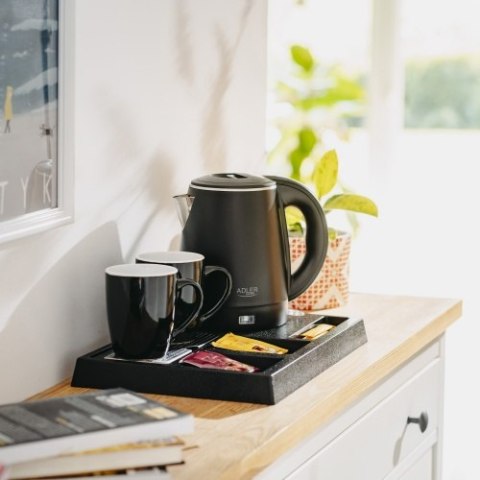 Adler Czajnik hotelowy ze stali nierdzewnej o pojemności 1,0 l | Tacka powitalna z kubkami i przegródkami