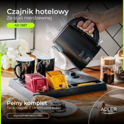 Adler Czajnik hotelowy ze stali nierdzewnej o pojemności 1,0 l | Tacka powitalna z kubkami i przegródkami