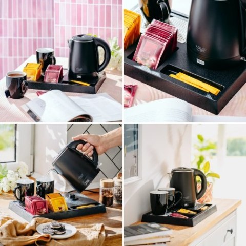 Adler Czajnik hotelowy ze stali nierdzewnej o pojemności 1,0 l | Tacka powitalna z kubkami i przegródkami