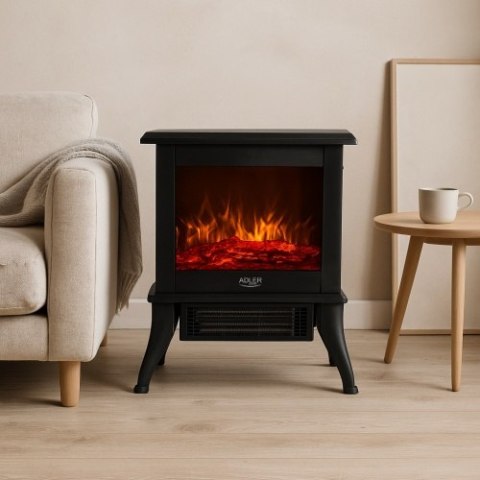 Adler Kominek elektryczny | 2 poziomy grzania: 1000W / 1800W | Efekt 3D płomienia | Termostat
