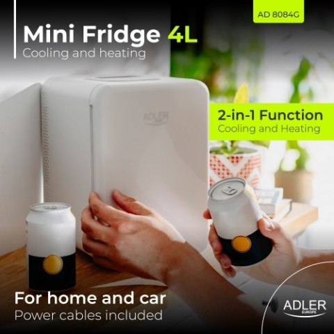 Adler Mini lodówka 4L | Chłodzenie i podgrzewanie | Do domu i samochodu | System Peltiera