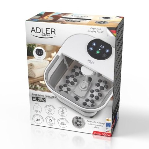 Adler Składany hydromasażer do stóp z masażem mechanicznym, podgrzewaniem wody i panelem LED