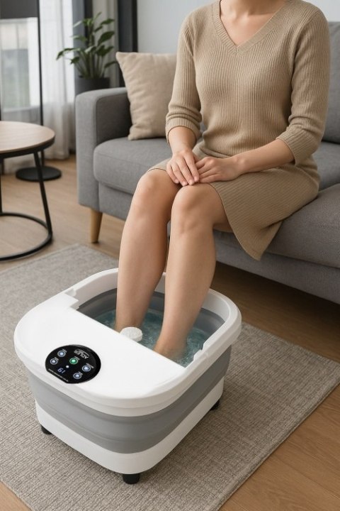 Adler Składany hydromasażer do stóp z masażem mechanicznym, podgrzewaniem wody i panelem LED
