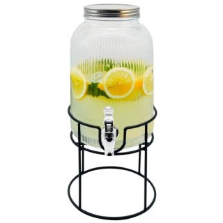 Adler Słój do napojów z kranikiem 4L | Szklany dyspenser z ryflowanym szkłem i metalowym stojakiem