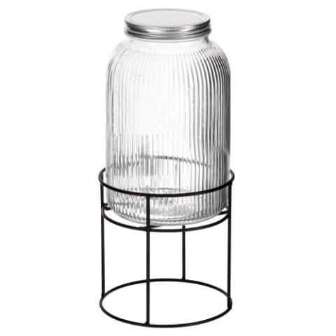 Adler Słój do napojów z kranikiem 4L | Szklany dyspenser z ryflowanym szkłem i metalowym stojakiem