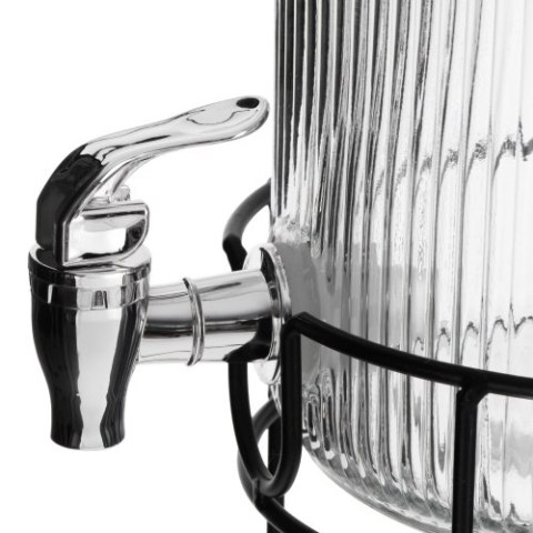 Adler Słój do napojów z kranikiem 4L | Szklany dyspenser z ryflowanym szkłem i metalowym stojakiem