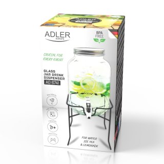 Adler Słój do napojów z kranikiem 4L ze stojakiem | Szklany dyspenser z zapasowym kranikiem