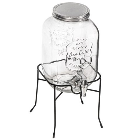 Adler Słój do napojów z kranikiem 4L ze stojakiem | Szklany dyspenser z zapasowym kranikiem