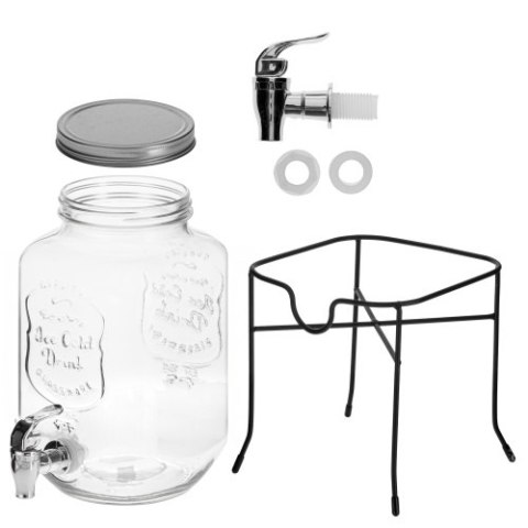 Adler Słój do napojów z kranikiem 4L ze stojakiem | Szklany dyspenser z zapasowym kranikiem