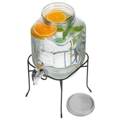 Adler Słój do napojów z kranikiem 4L ze stojakiem | Szklany dyspenser z zapasowym kranikiem
