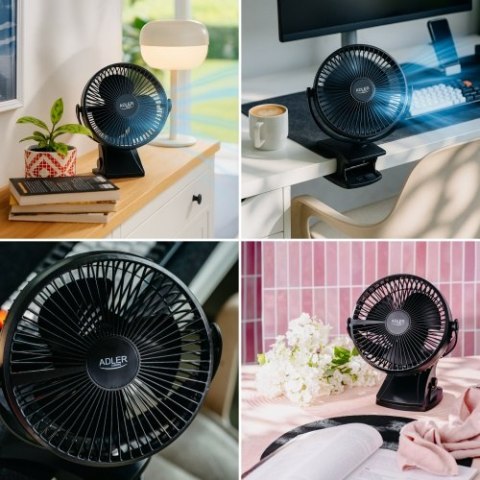 Adler Wentylator biurkowy z klipsem |Akumulatorowy| 15,5 cm | 360° obrót| USB-C |