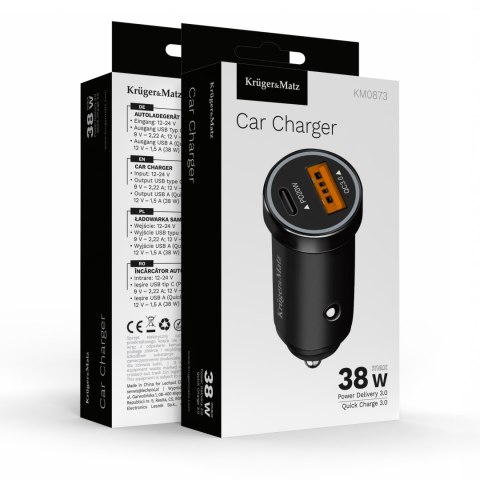 Ładowarka samochodowa 38W Kruger&Matz z funkcjami Power Dedlivery oraz Quick Charge
