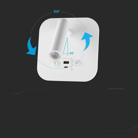 Oprawa LED V-TAC 8W CREE kinkiet biały USB+USB C włącznik VT-80068-W 3000K 830lm