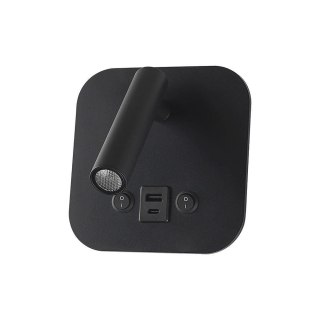 Oprawa LED V-TAC 8W COB CREE kinkiet czarny hotel łóżko USB+USB C włącznik VT-80068-B 3000K 830lm