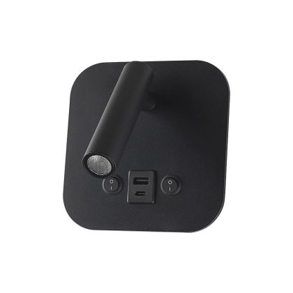 Oprawa LED V-TAC 8W COB CREE kinkiet czarny hotel łóżko USB+USB C włącznik VT-80068-B 3000K 830lm
