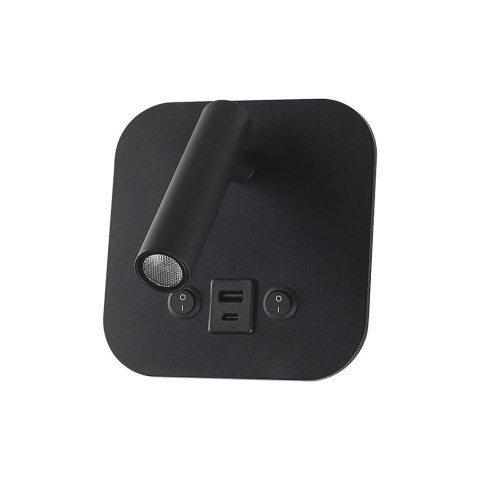 Oprawa LED V-TAC 8W COB CREE kinkiet czarny hotel łóżko USB+USB C włącznik VT-80068-B 3000K 830lm