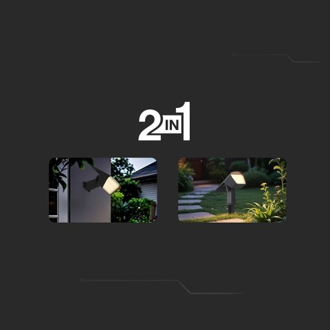 Oprawa ogrodowa 2w1 wbijana ścienna LED V-TAC solarna 1.3W IP65 VT-10183 3000K-4000K-6500K 100lm 3 Lata Gwarancji