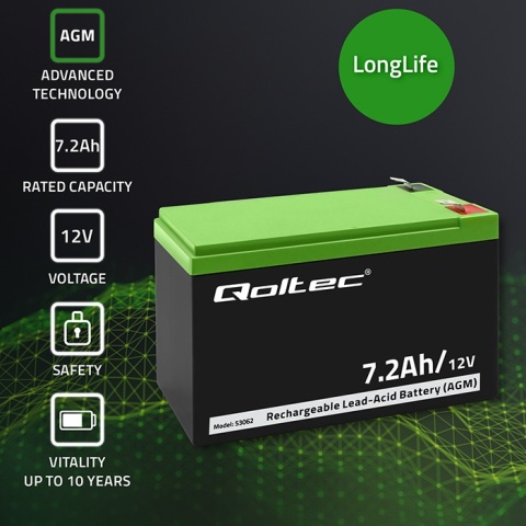 Qoltec Akumulator AGM 12V 7.2Ah LongLife