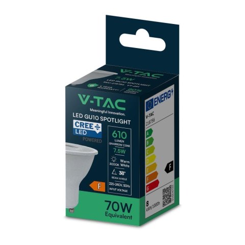Żarówka LED V-TAC CREE CHIP GU10 7,5W 38st VT-291 3000K 610lm