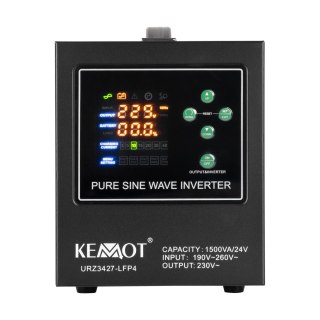 Zasilacz awaryjny KEMOT PROsinus-1500/24-LFP4 przetwornica z czystym przebiegiem sinusoidalnym i funkcją ładowania 24V 230V 1500