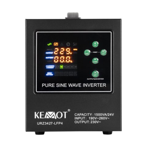 Zasilacz awaryjny KEMOT PROsinus-1500/24-LFP4 przetwornica z czystym przebiegiem sinusoidalnym i funkcją ładowania 24V 230V 1500