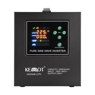 Zasilacz awaryjny KEMOT PROsinus-2000/24-LFP4 przetwornica z czystym przebiegiem sinusoidalnym i funkcją ładowania 24V 230V 2000