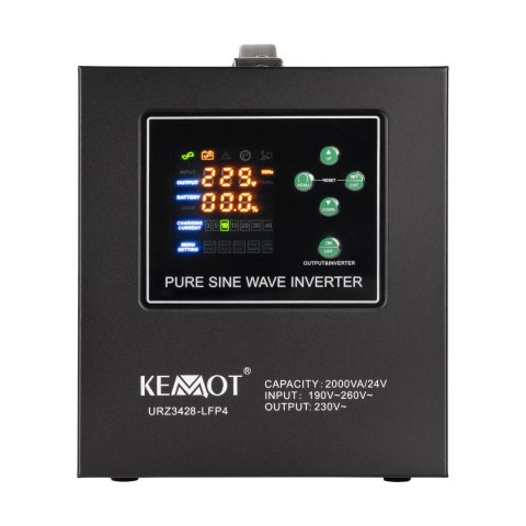 Zasilacz awaryjny KEMOT PROsinus-2000/24-LFP4 przetwornica z czystym przebiegiem sinusoidalnym i funkcją ładowania 24V 230V 2000