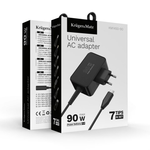 Zasilacz uniwersalny Kruger&Matz 90W z funkcją Power Delivery 7 końcówek