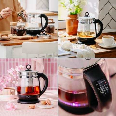 Adler Czajnik szklany 1,5 L z zaparzaczem i regulacją temperatury | 1,5 L | LED | 60-100°C |