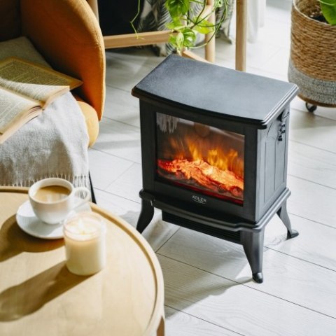 Adler Kominek elektryczny | 2 poziomy grzania: 1000W / 1800W | Efekt 3D płomienia | Termostat