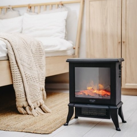 Adler Kominek elektryczny | 2 poziomy grzania: 1000W / 1800W | Efekt 3D płomienia | Termostat