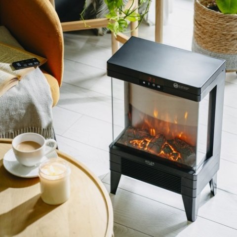 Adler Kominek elektryczny LED z pilotem | 3D efekt płomienia | 2 moce grzania 1000W/2000W | Termostat