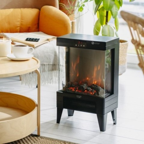 Adler Kominek elektryczny LED z pilotem | 3D efekt płomienia | 2 moce grzania 1000W/2000W | Termostat