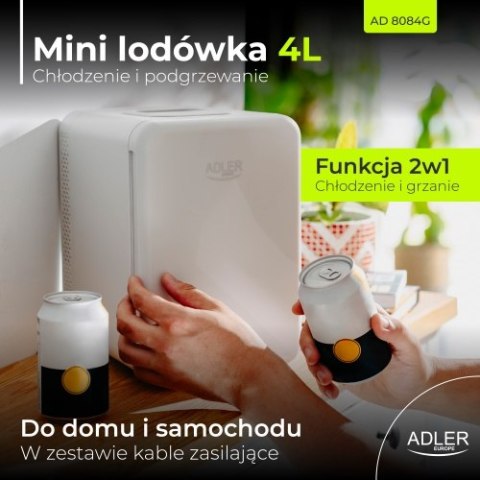 Adler Mini lodówka 4L | Chłodzenie i podgrzewanie | Do domu i samochodu | System Peltiera