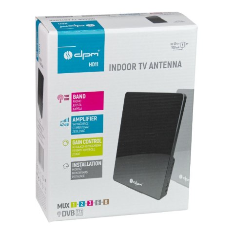 Antena TV pokojowa DVB-T / DVB-T2, VHF/UHF, filtr LTE, USB, 42 dB