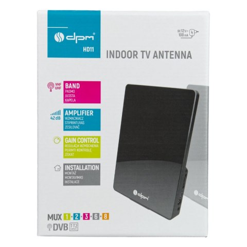 Antena TV pokojowa DVB-T / DVB-T2, VHF/UHF, filtr LTE, USB, 42 dB