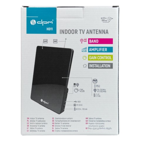 Antena TV pokojowa DVB-T / DVB-T2, VHF/UHF, filtr LTE, USB, 42 dB