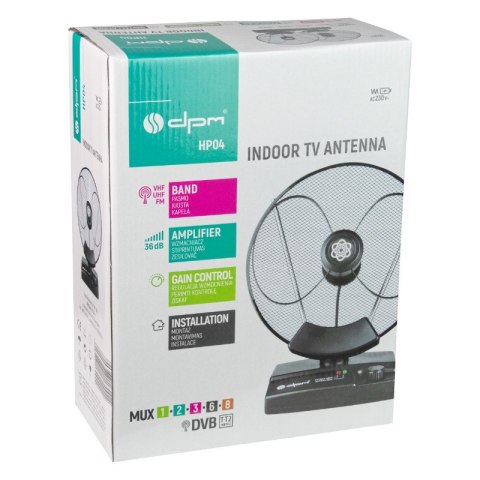 Antena TV pokojowa DVB-T / DVB-T2, VHF/UHF/FM, 36 dB