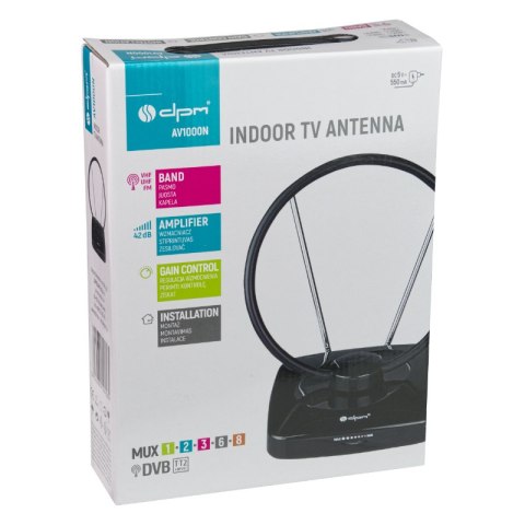 Antena TV pokojowa DVB-T / DVB-T2, VHF/UHF/FM, filtr LTE, 42 dB