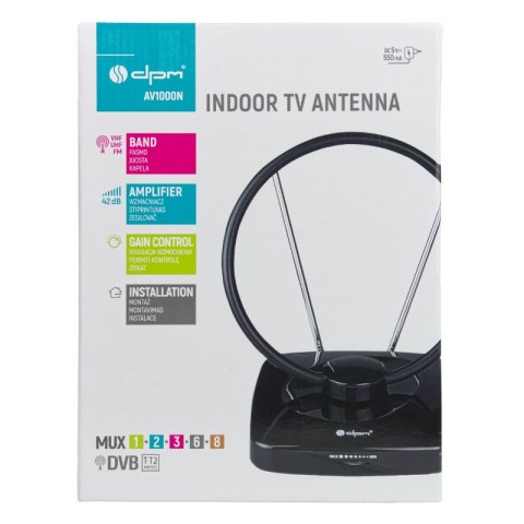 Antena TV pokojowa DVB-T / DVB-T2, VHF/UHF/FM, filtr LTE, 42 dB