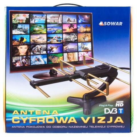 Antena pokojowa DVB-T / DVB-T2 SOWAR VIZJA, bez wzmacniacza, 5 dB
